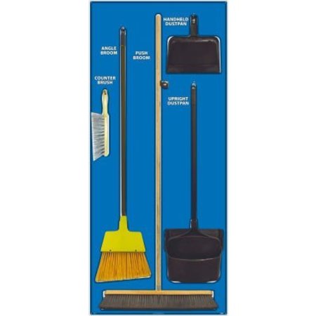 NMC National Marker Janitorial Shadow Board Combo Kit, Blue on White, Industrial Grade Aluminum- SBK102AL